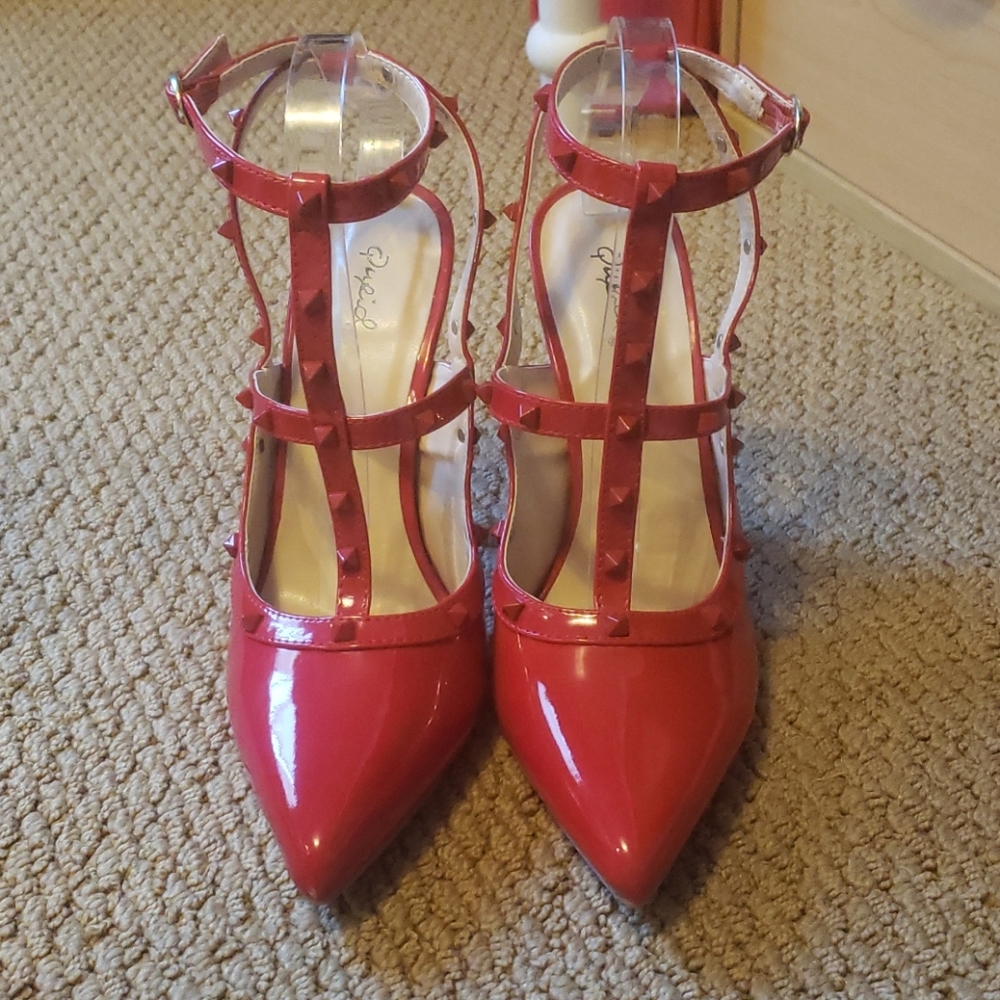 Red Patent Studded Stiletto Heels 10